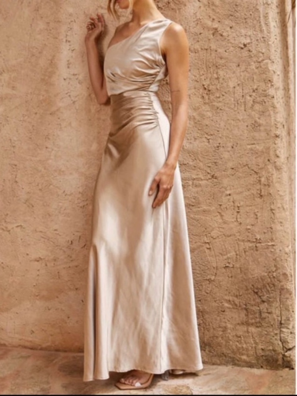 Six Stories Alex Satin One Shoulder Dress in Champagne US 8 Bridesmaid Formal